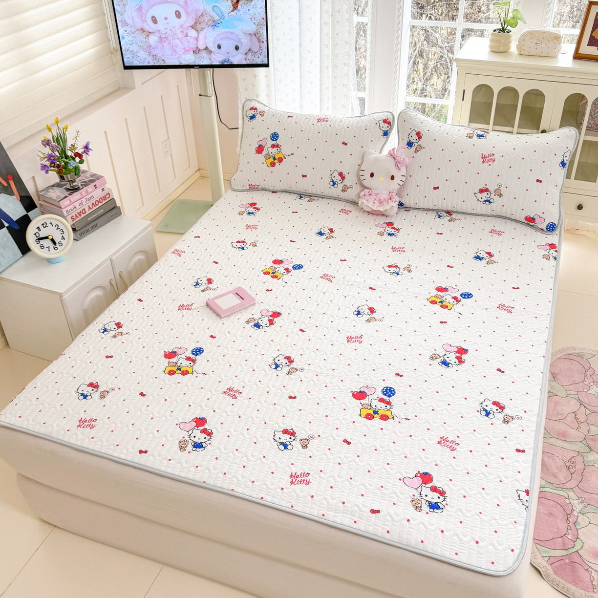 91家纺网 家纺一手货源 找家纺 博雅 2026新款三丽鸥A类仿锦氨组合小冰皮夏被夏凉被空调被凉席席子 小版-小熊苹果KT