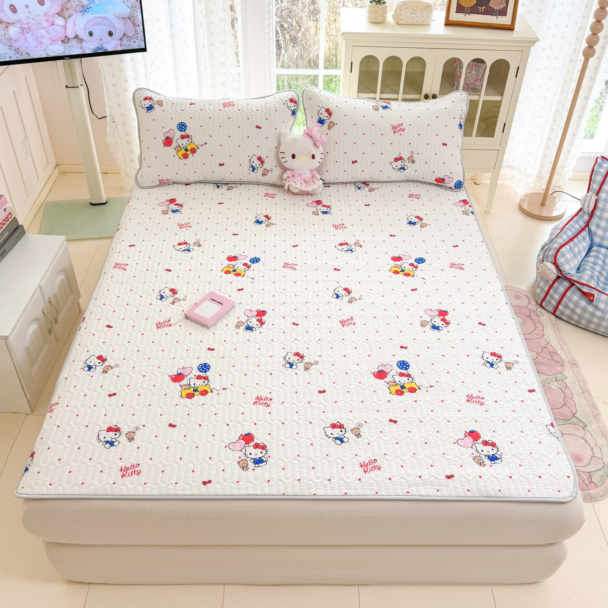 91家纺网 家纺一手货源 找家纺 博雅 2026新款三丽鸥A类仿锦氨组合小冰皮夏被夏凉被空调被凉席席子 小版-小熊苹果KT