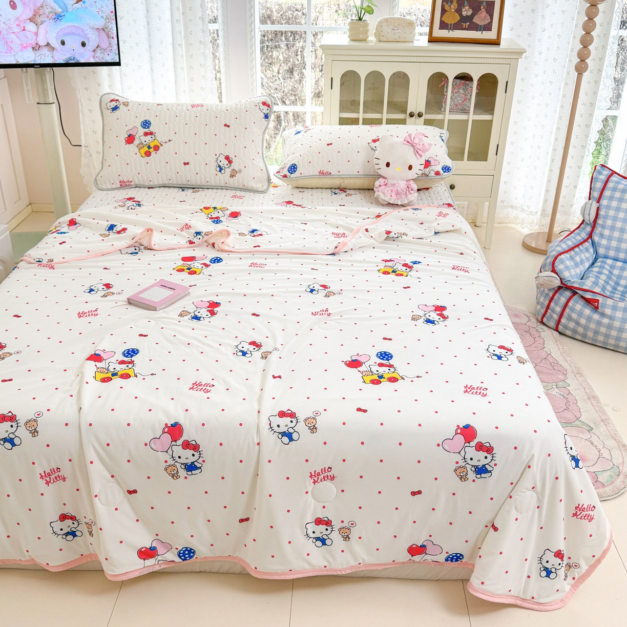 91家纺网 家纺一手货源 找家纺 博雅 2026新款三丽鸥A类仿锦氨组合小冰皮夏被夏凉被空调被凉席席子 小版-小熊苹果KT