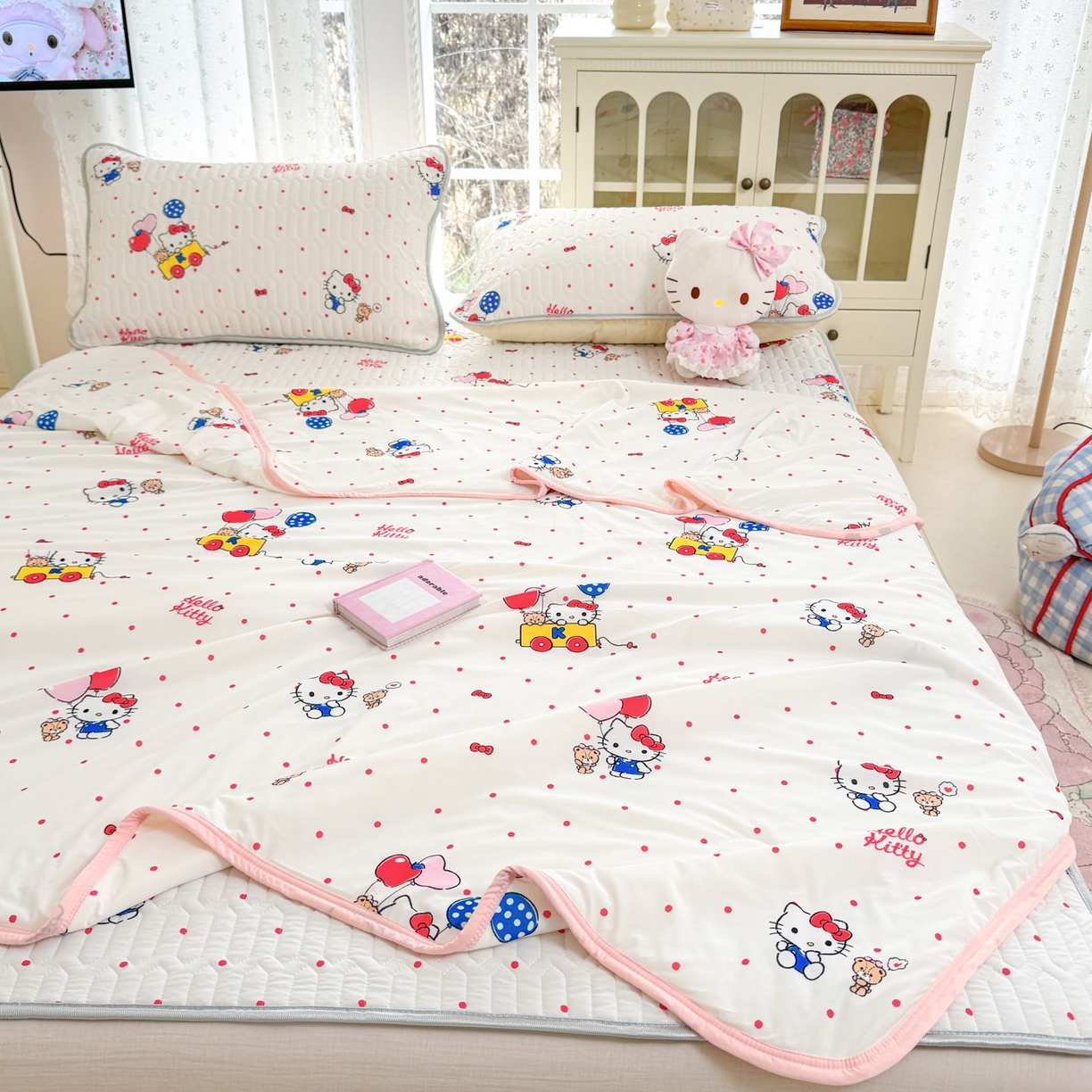 91家纺网 家纺一手货源 找家纺 博雅 2026新款三丽鸥A类仿锦氨组合小冰皮夏被夏凉被空调被凉席席子 小版-小熊苹果KT