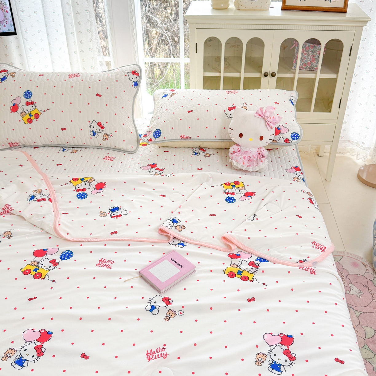 91家纺网 家纺一手货源 找家纺 博雅 2026新款三丽鸥A类仿锦氨组合小冰皮夏被夏凉被空调被凉席席子 小版-小熊苹果KT