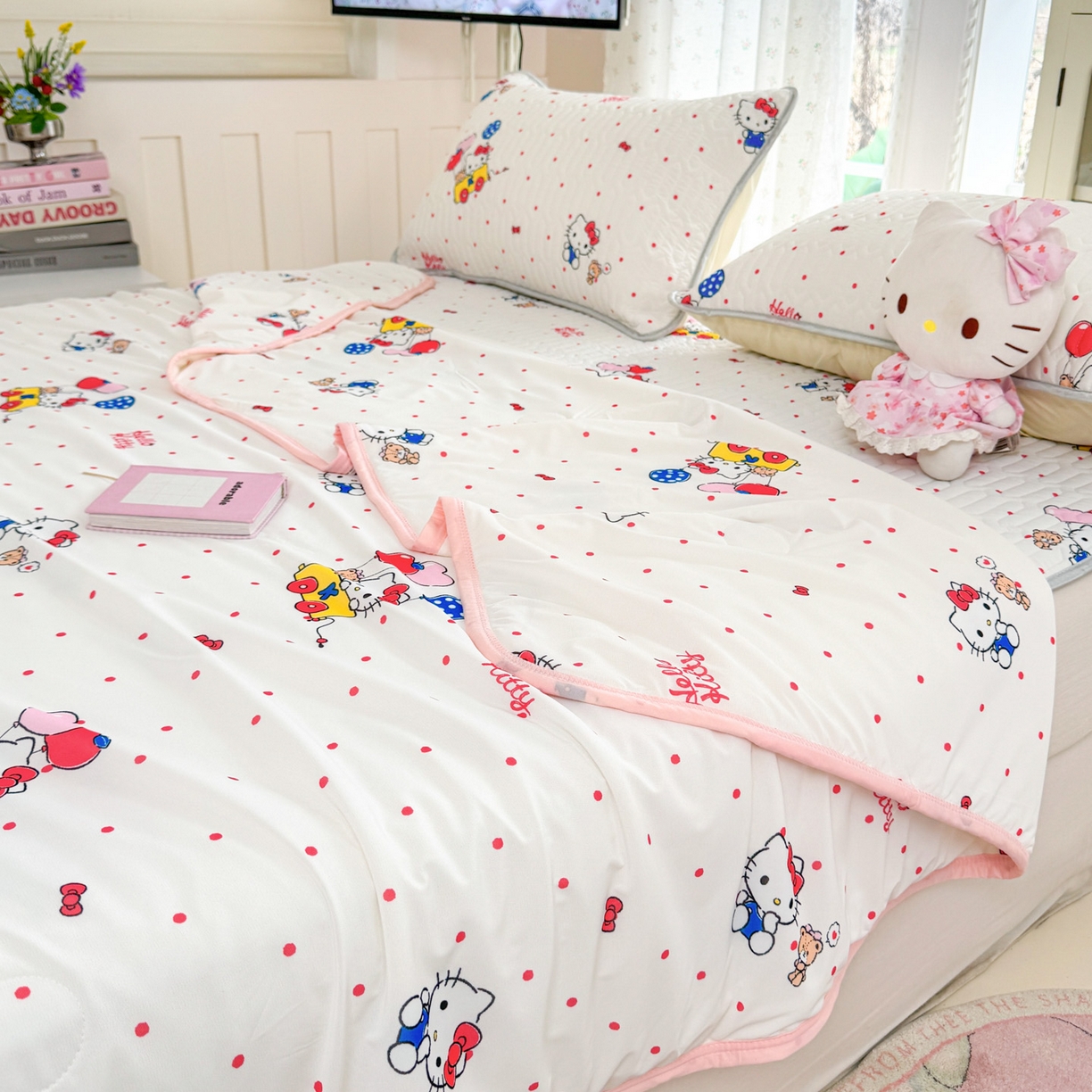 91家纺网 家纺一手货源 找家纺 博雅 2026新款三丽鸥A类仿锦氨组合小冰皮夏被夏凉被空调被凉席席子 小版-小熊苹果KT