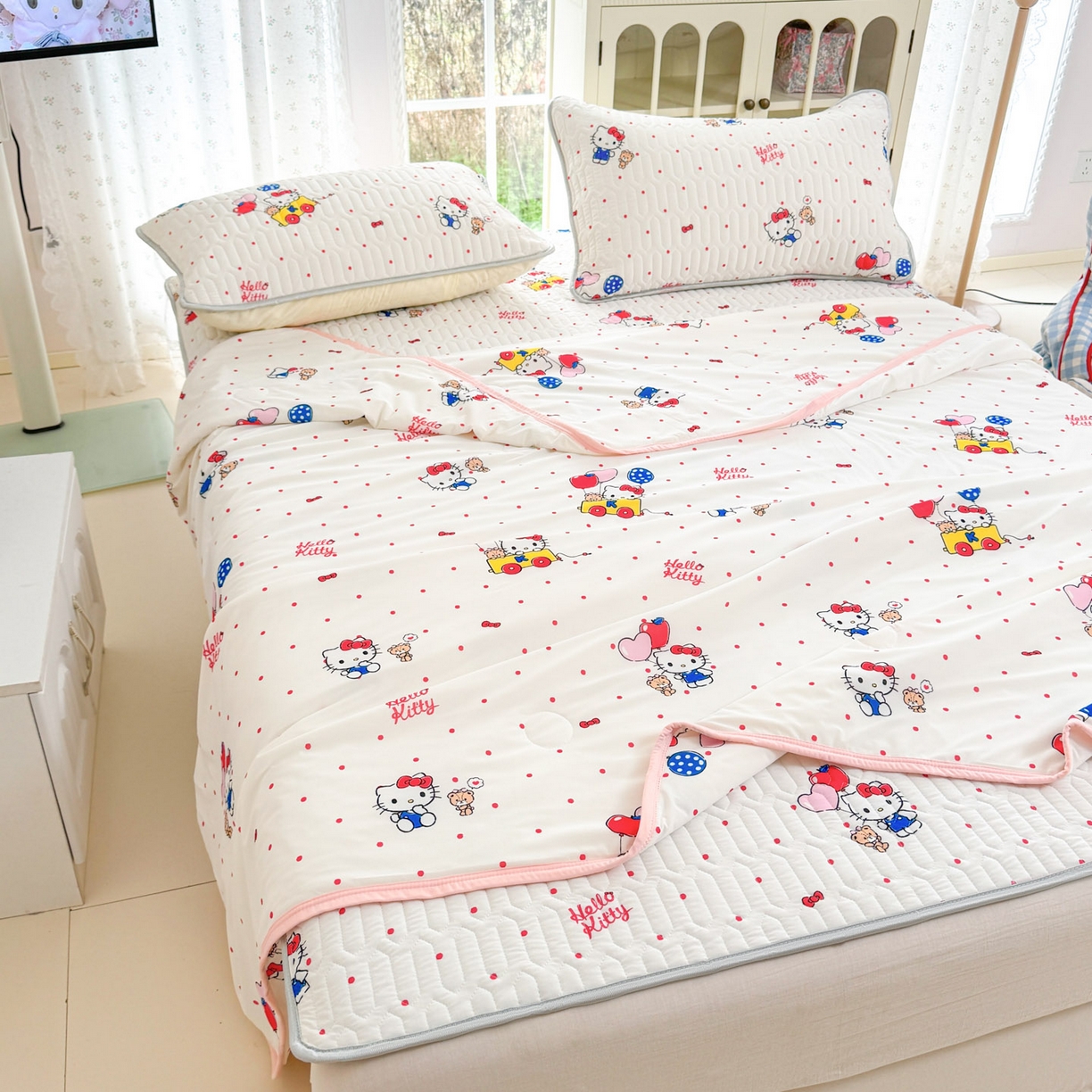 91家纺网 家纺一手货源 找家纺 博雅 2026新款三丽鸥A类仿锦氨组合小冰皮夏被夏凉被空调被凉席席子 小版-小熊苹果KT