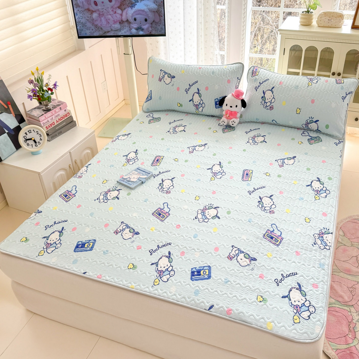 91家纺网 家纺一手货源 找家纺 博雅 2026新款三丽鸥A类仿锦氨组合小冰皮夏被夏凉被空调被凉席席子 小版-音乐帕恰狗