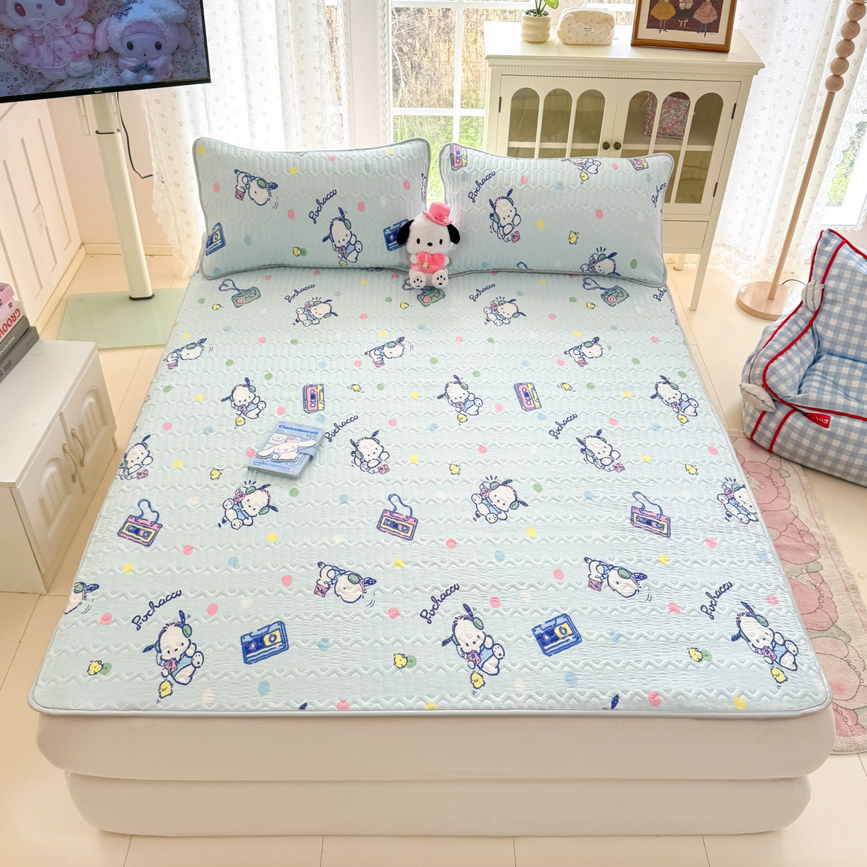 91家纺网 家纺一手货源 找家纺 博雅 2026新款三丽鸥A类仿锦氨组合小冰皮夏被夏凉被空调被凉席席子 小版-音乐帕恰狗