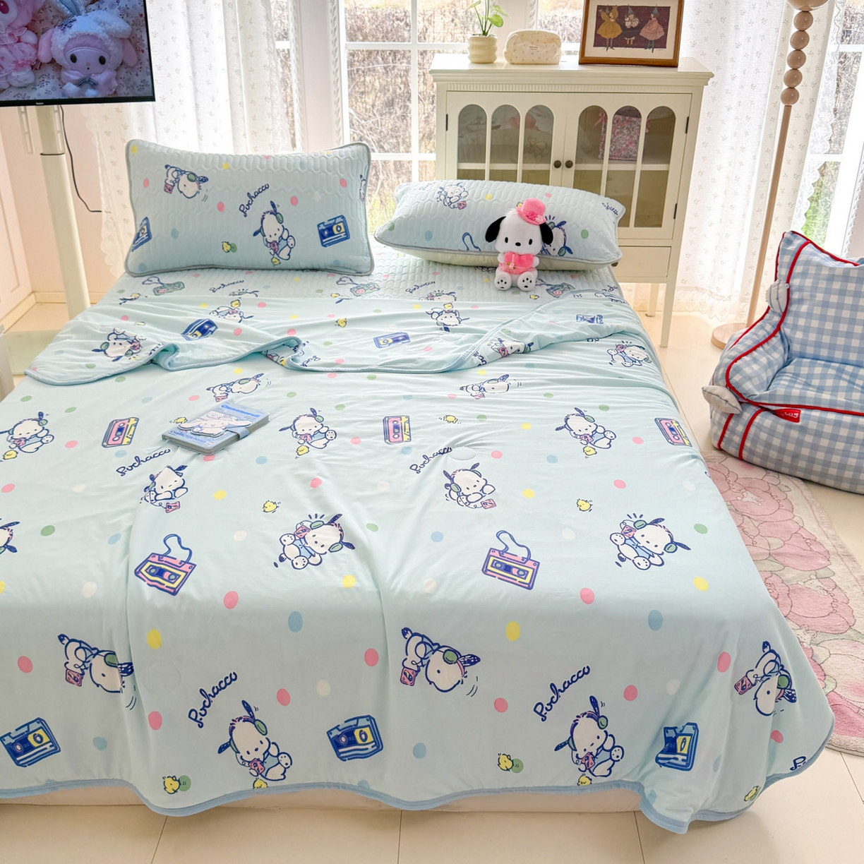 91家纺网 家纺一手货源 找家纺 博雅 2026新款三丽鸥A类仿锦氨组合小冰皮夏被夏凉被空调被凉席席子 小版-音乐帕恰狗