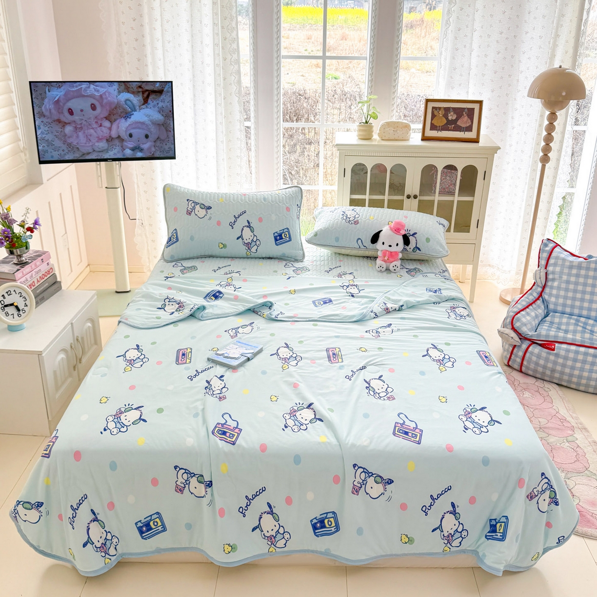 91家纺网 家纺一手货源 找家纺 博雅 2026新款三丽鸥A类仿锦氨组合小冰皮夏被夏凉被空调被凉席席子 小版-音乐帕恰狗