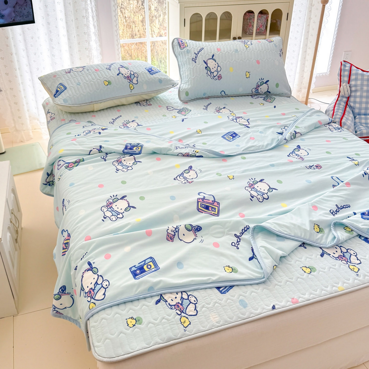 91家纺网 家纺一手货源 找家纺 博雅 2026新款三丽鸥A类仿锦氨组合小冰皮夏被夏凉被空调被凉席席子 小版-音乐帕恰狗