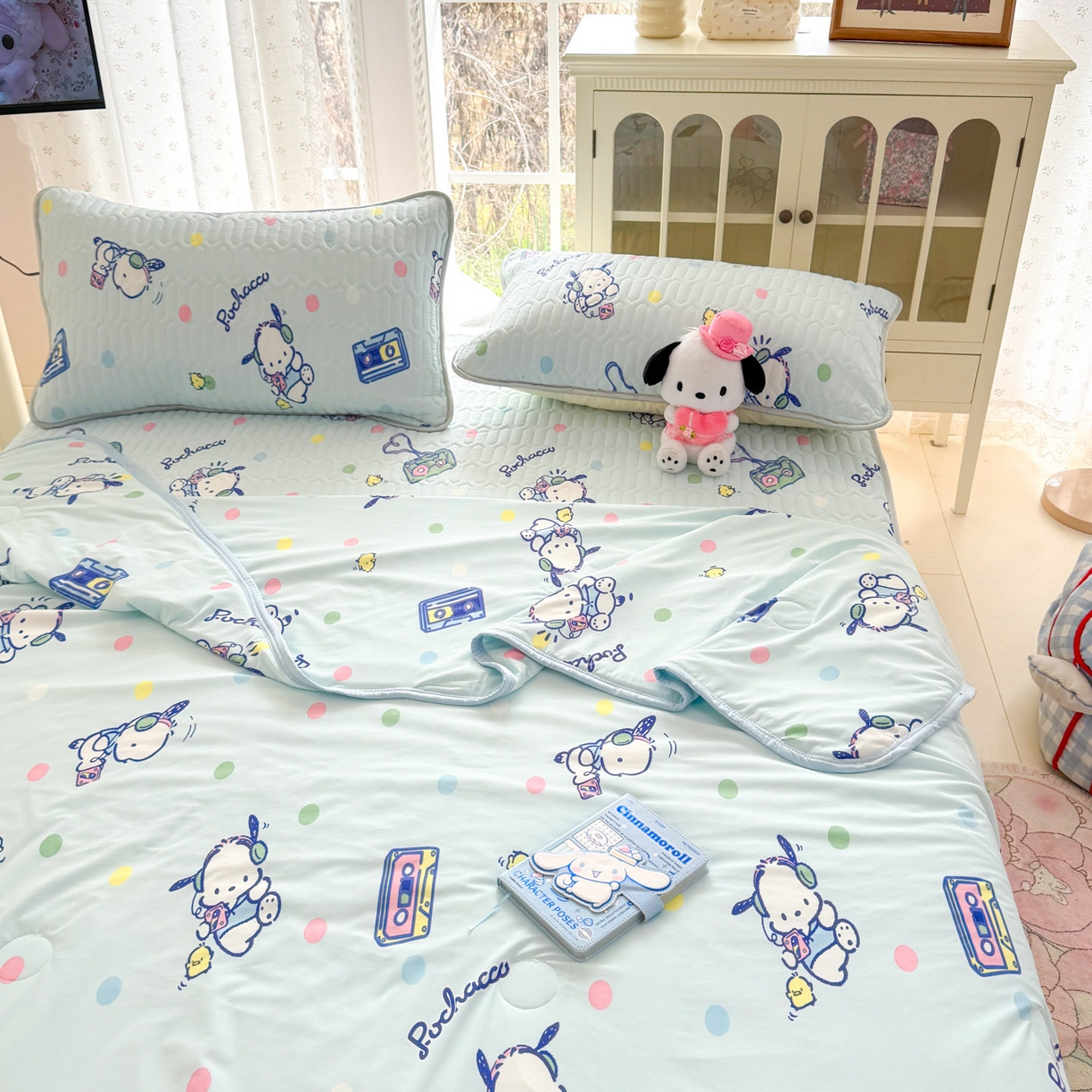 91家纺网 家纺一手货源 找家纺 博雅 2026新款三丽鸥A类仿锦氨组合小冰皮夏被夏凉被空调被凉席席子 小版-音乐帕恰狗