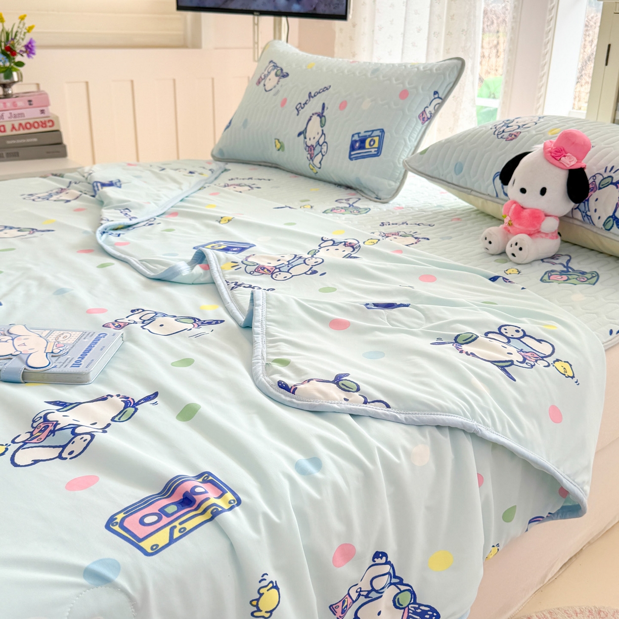 91家纺网 家纺一手货源 找家纺 博雅 2026新款三丽鸥A类仿锦氨组合小冰皮夏被夏凉被空调被凉席席子 小版-音乐帕恰狗