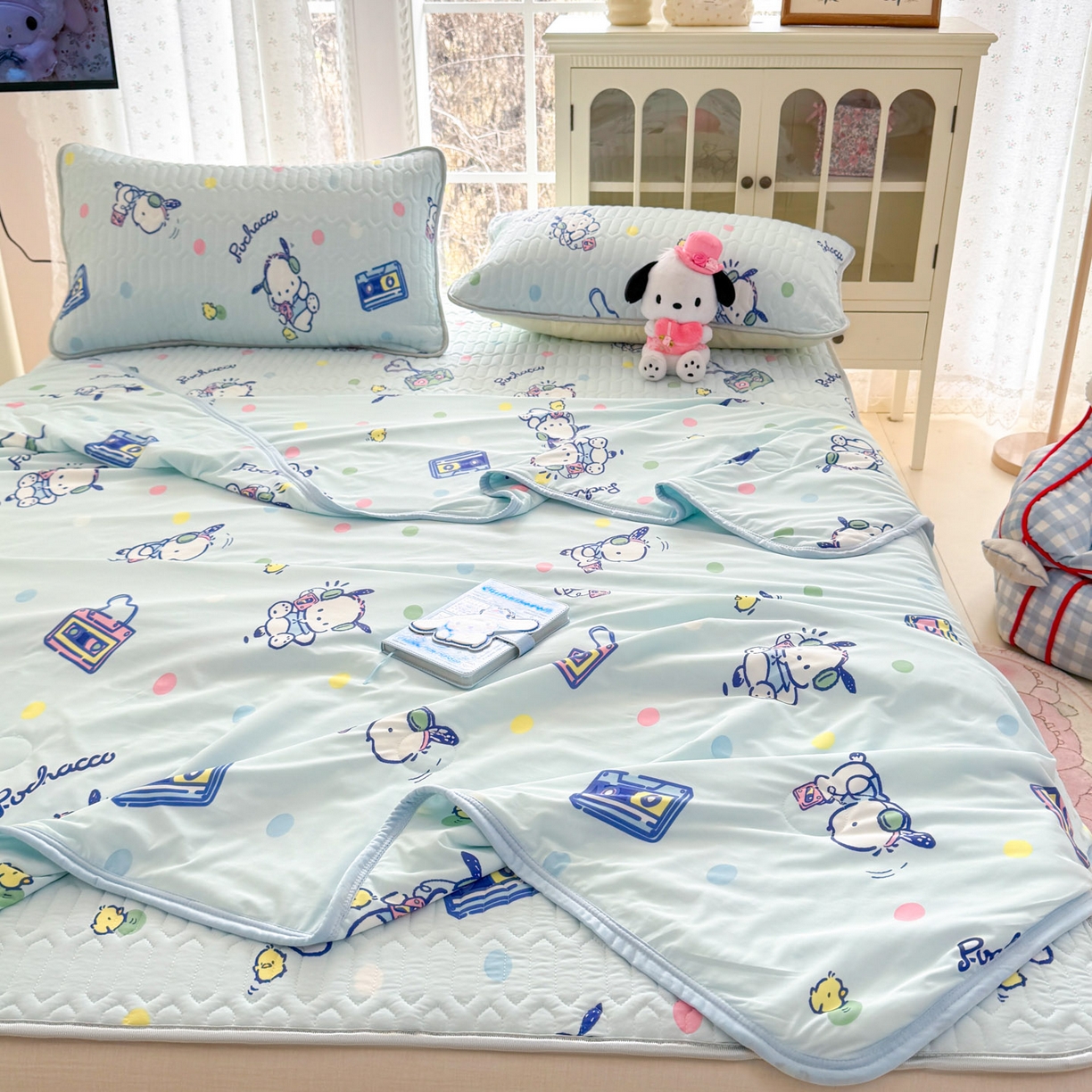 91家纺网 家纺一手货源 找家纺 博雅 2026新款三丽鸥A类仿锦氨组合小冰皮夏被夏凉被空调被凉席席子 小版-音乐帕恰狗