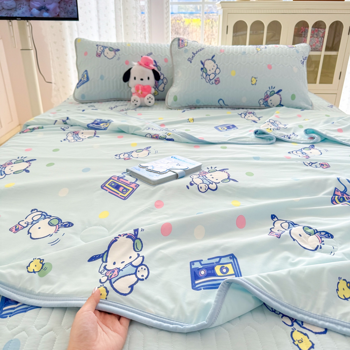 91家纺网 家纺一手货源 找家纺 博雅 2026新款三丽鸥A类仿锦氨组合小冰皮夏被夏凉被空调被凉席席子 小版-音乐帕恰狗