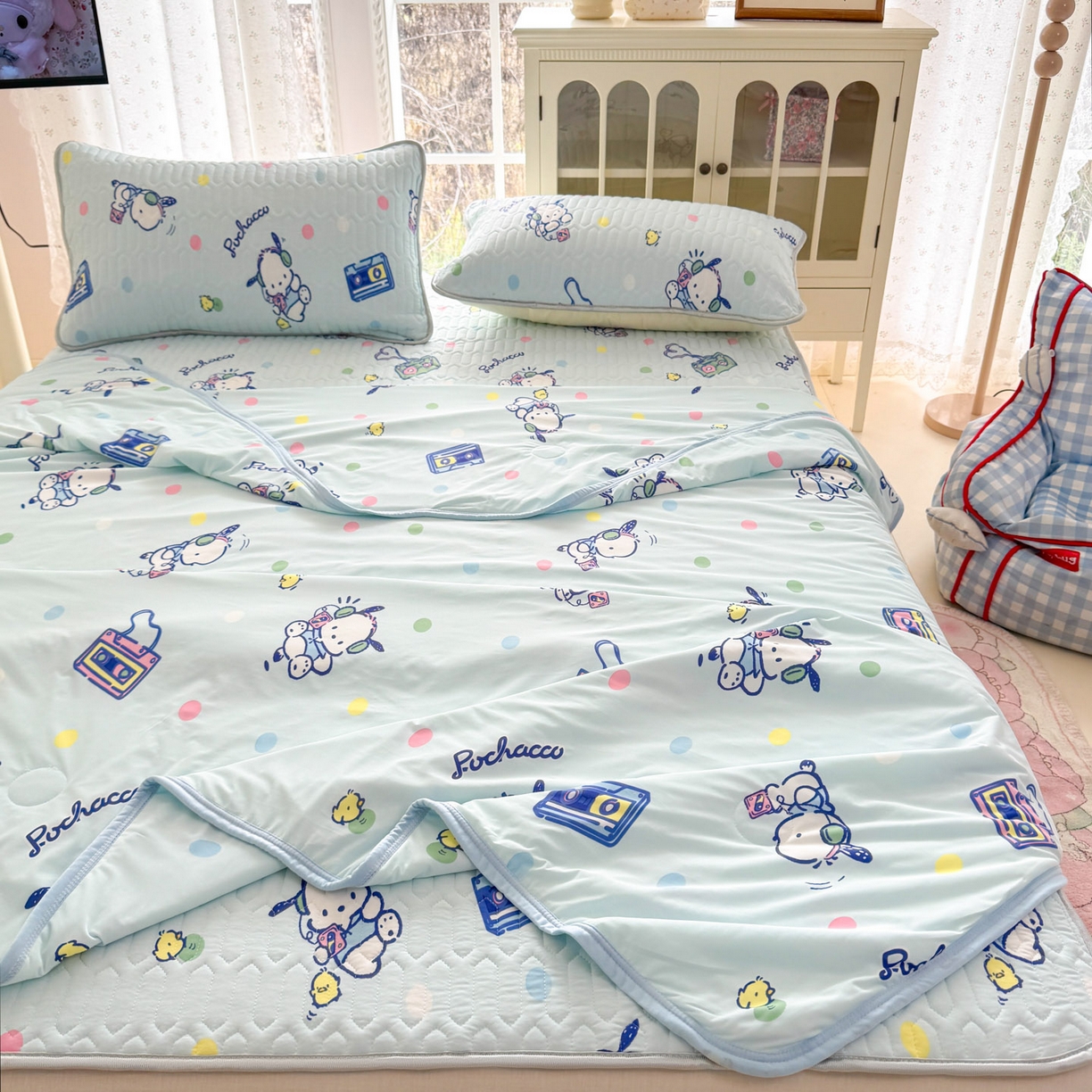 91家纺网 家纺一手货源 找家纺 博雅 2026新款三丽鸥A类仿锦氨组合小冰皮夏被夏凉被空调被凉席席子 小版-音乐帕恰狗