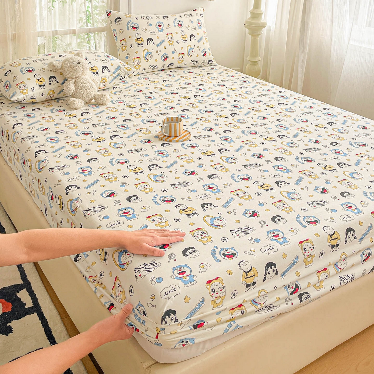 91家纺网 家纺一手货源 找家纺 纽缦家纺 2026新款A类水洗棉学生床笠系列 萌萌小叮当