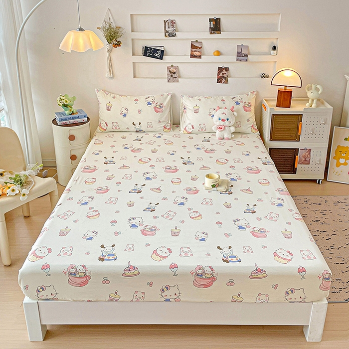 纽缦家纺 2026新款A类水洗棉学生床笠系列 奶猫