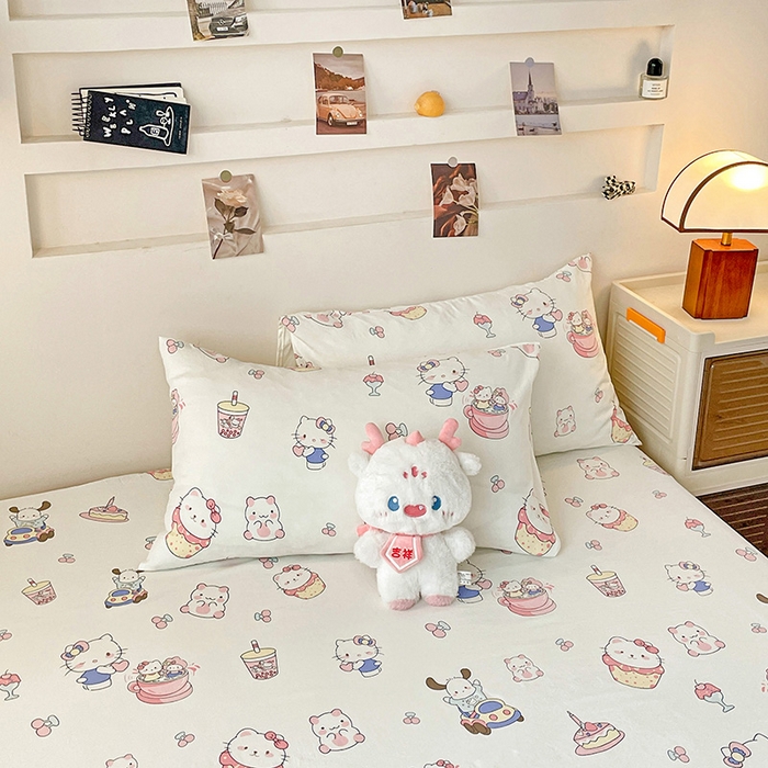 91家纺网 家纺一手货源 找家纺 纽缦家纺 2026新款A类水洗棉学生床笠系列 奶猫