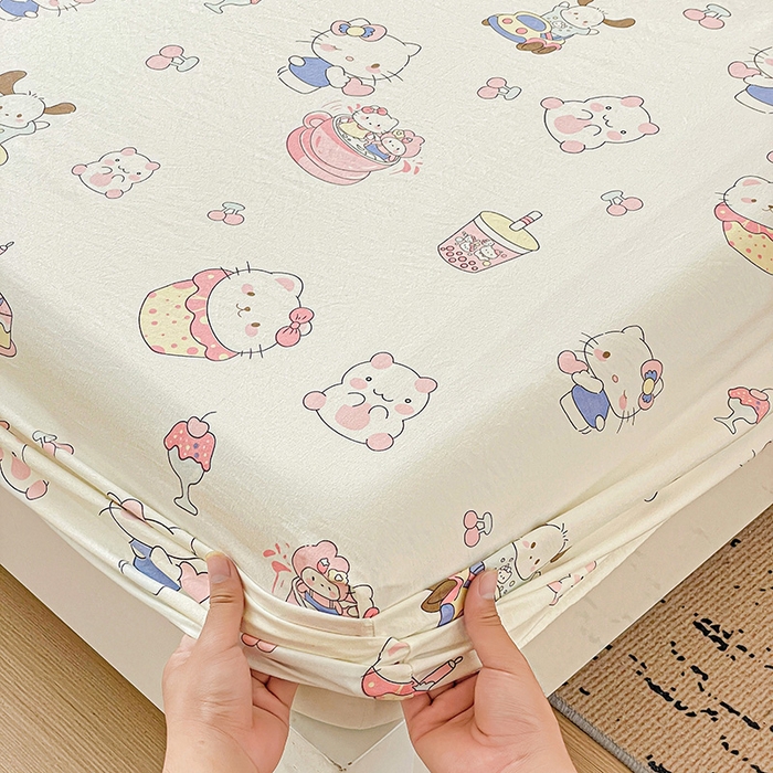 91家纺网 家纺一手货源 找家纺 纽缦家纺 2026新款A类水洗棉学生床笠系列 奶猫