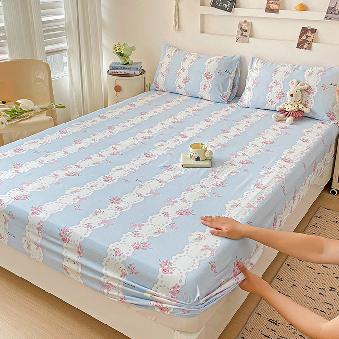 91家纺网 家纺一手货源 找家纺 纽缦家纺 2026新款A类水洗棉学生床笠系列 甜雾予月