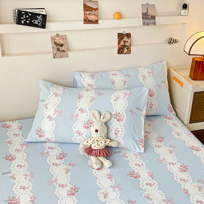 91家纺网 家纺一手货源 找家纺 纽缦家纺 2026新款A类水洗棉学生床笠系列 甜雾予月