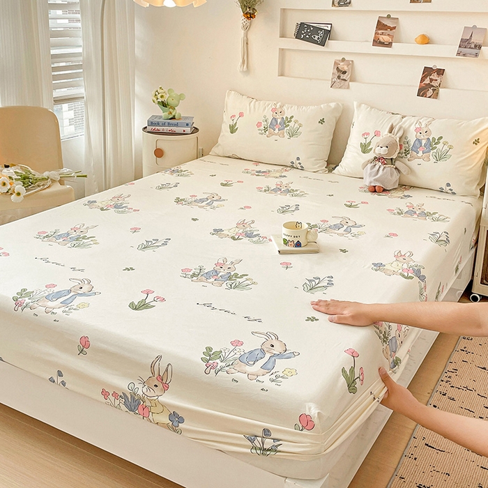 91家纺网 家纺一手货源 找家纺 纽缦家纺 2026新款A类水洗棉学生床笠系列 兔sweet