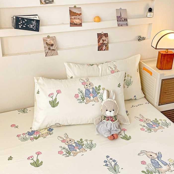 91家纺网 家纺一手货源 找家纺 纽缦家纺 2026新款A类水洗棉学生床笠系列 兔sweet