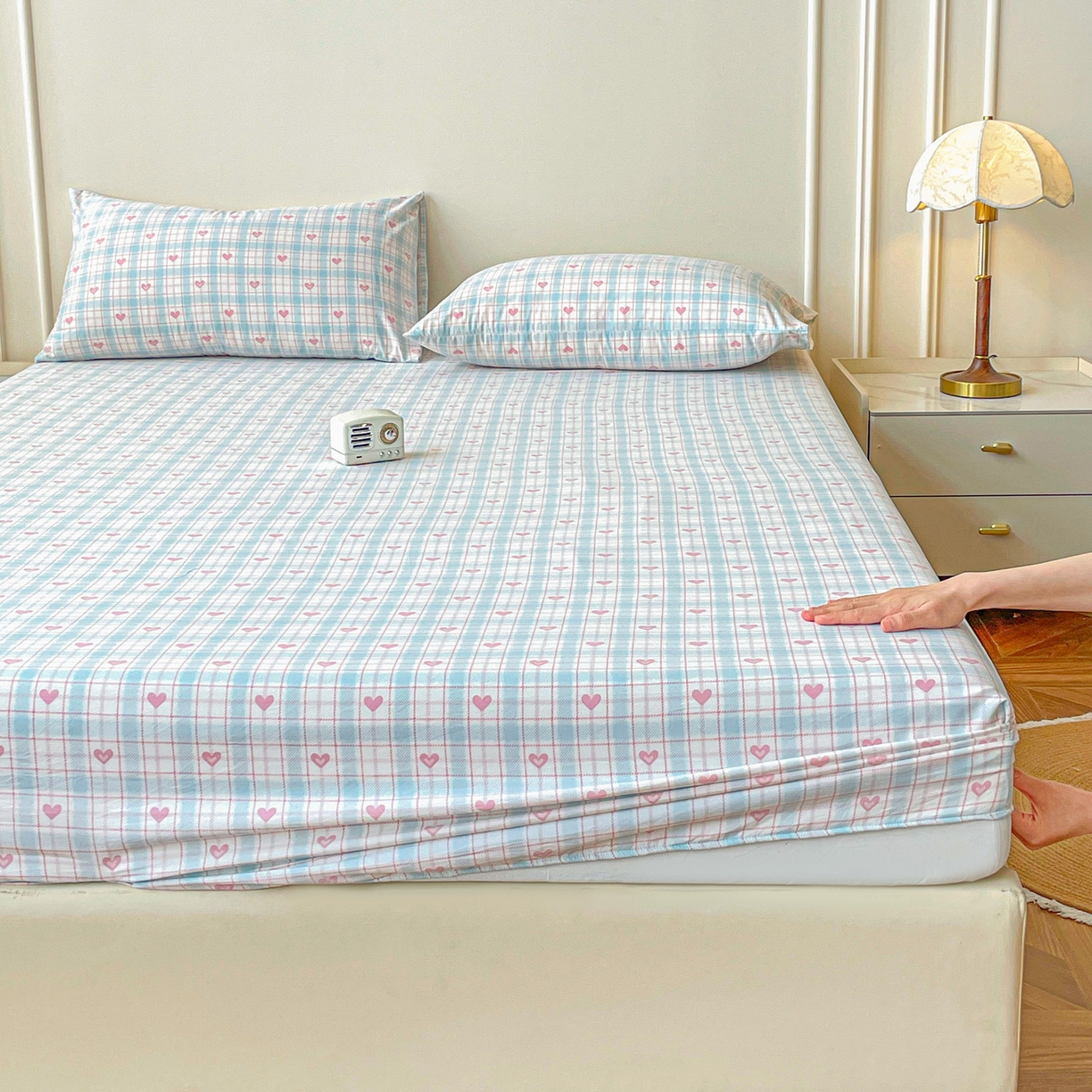 纽缦家纺 2026新款A类水洗棉学生床笠系列 温暖粉心