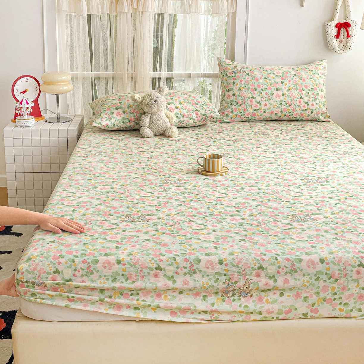 纽缦家纺 2026新款A类水洗棉学生床笠系列 小兔岛