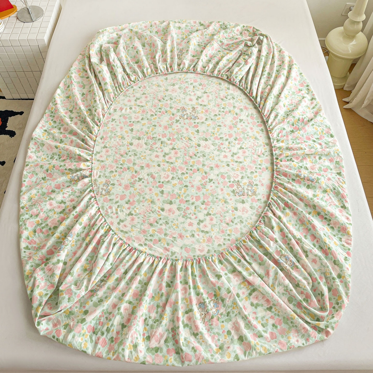 91家纺网 家纺一手货源 找家纺 纽缦家纺 2026新款A类水洗棉学生床笠系列 小兔岛