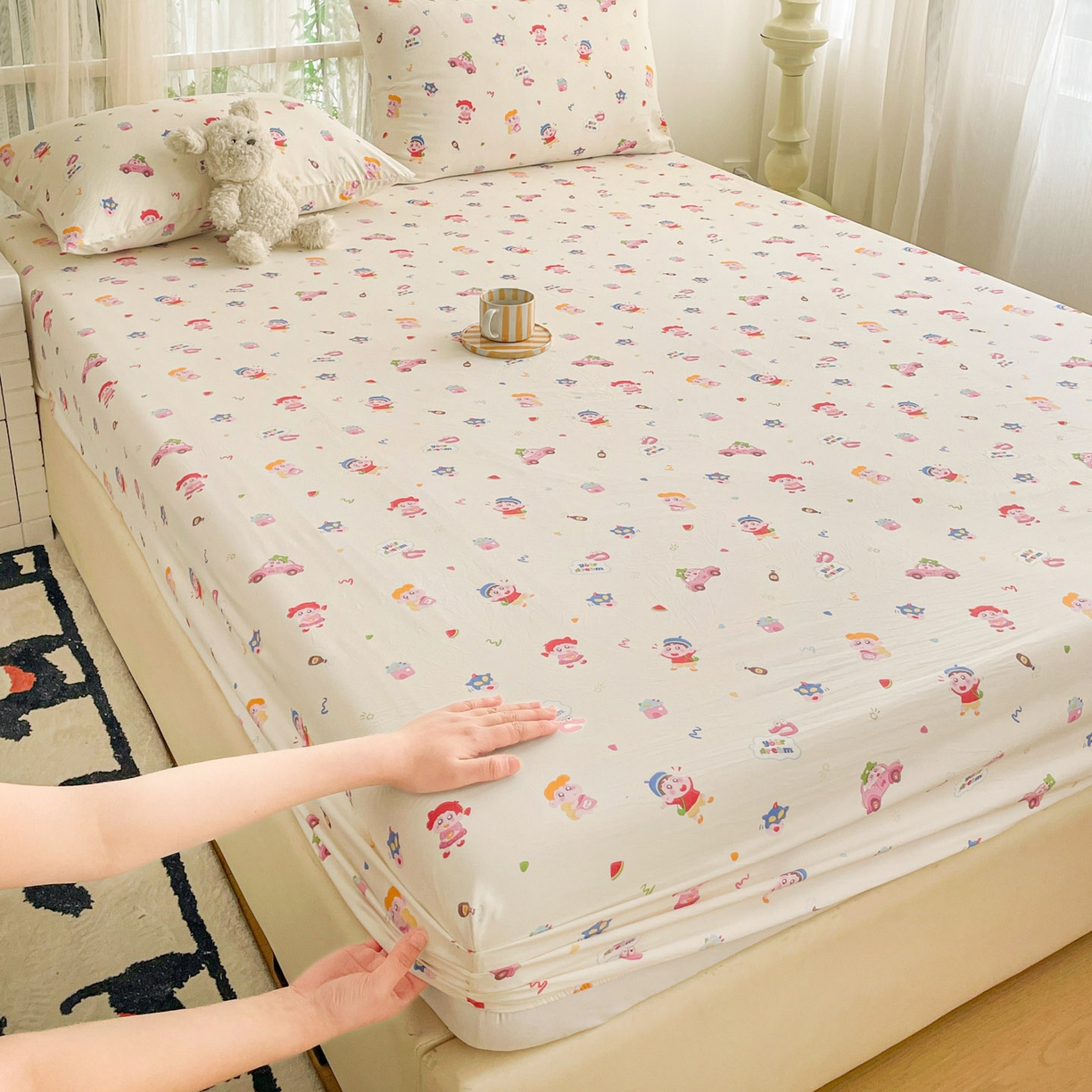 91家纺网 家纺一手货源 找家纺 纽缦家纺 2026新款A类水洗棉学生床笠系列 小新控