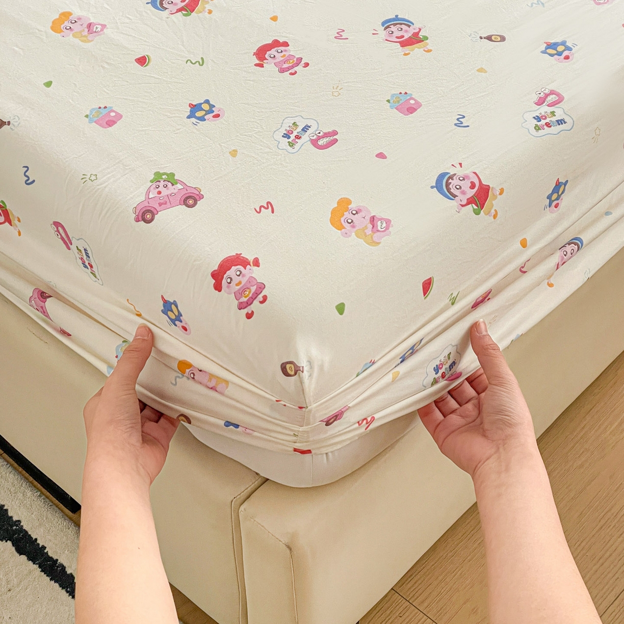 91家纺网 家纺一手货源 找家纺 纽缦家纺 2026新款A类水洗棉学生床笠系列 小新控