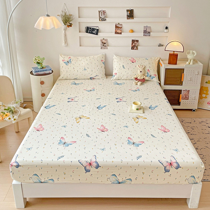 纽缦家纺 2026新款A类水洗棉学生床笠系列 星蝶物语