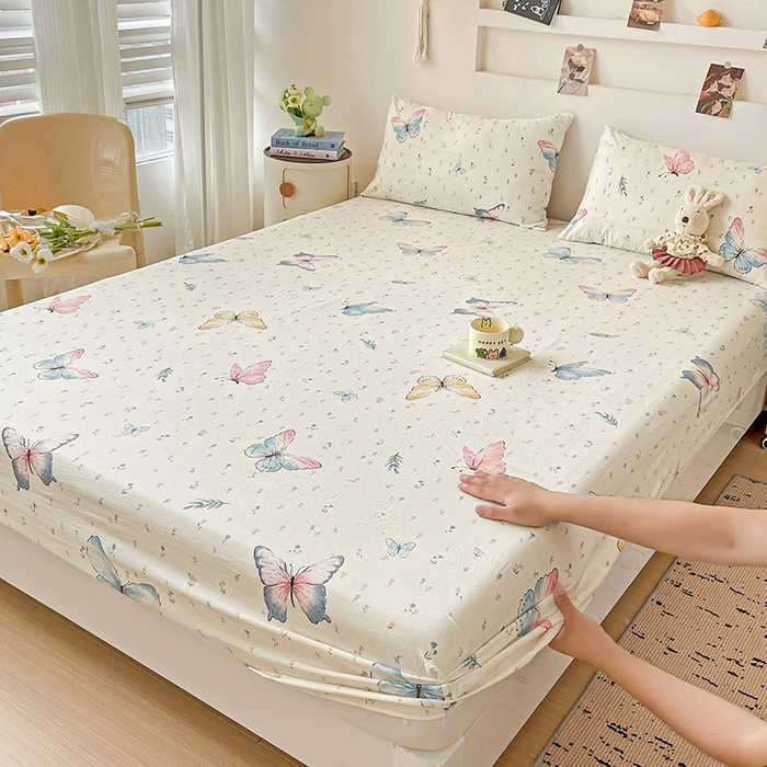 91家纺网 家纺一手货源 找家纺 纽缦家纺 2026新款A类水洗棉学生床笠系列 星蝶物语