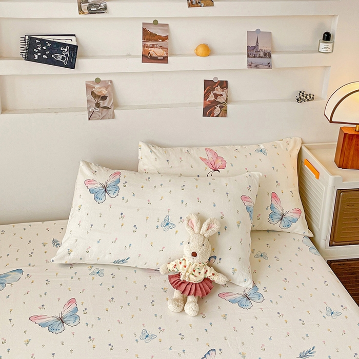 91家纺网 家纺一手货源 找家纺 纽缦家纺 2026新款A类水洗棉学生床笠系列 星蝶物语