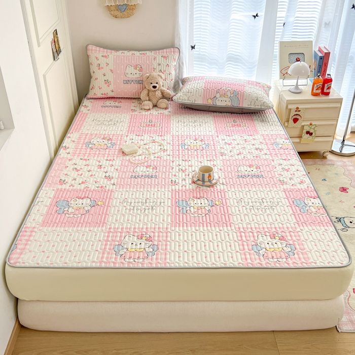 91家纺网 家纺一手货源 找家纺 柒月家居 2026新款小清新床笠款乳胶凉席床笠 床笠-粉格凯蒂