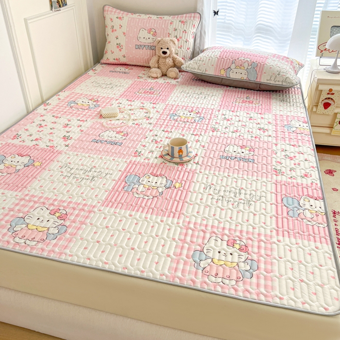 91家纺网 家纺一手货源 找家纺 柒月家居 2026新款小清新床笠款乳胶凉席床笠 床笠-粉格凯蒂