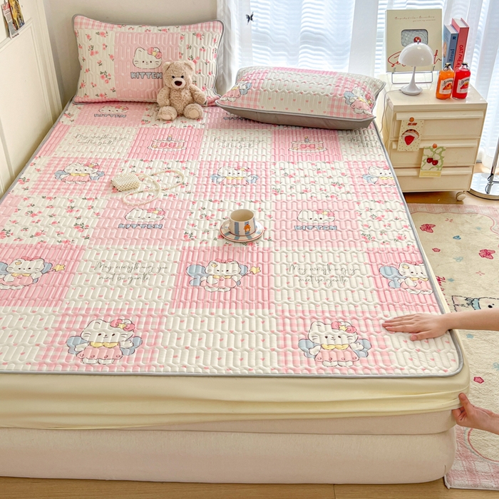 91家纺网 家纺一手货源 找家纺 柒月家居 2026新款小清新床笠款乳胶凉席床笠 床笠-粉格凯蒂