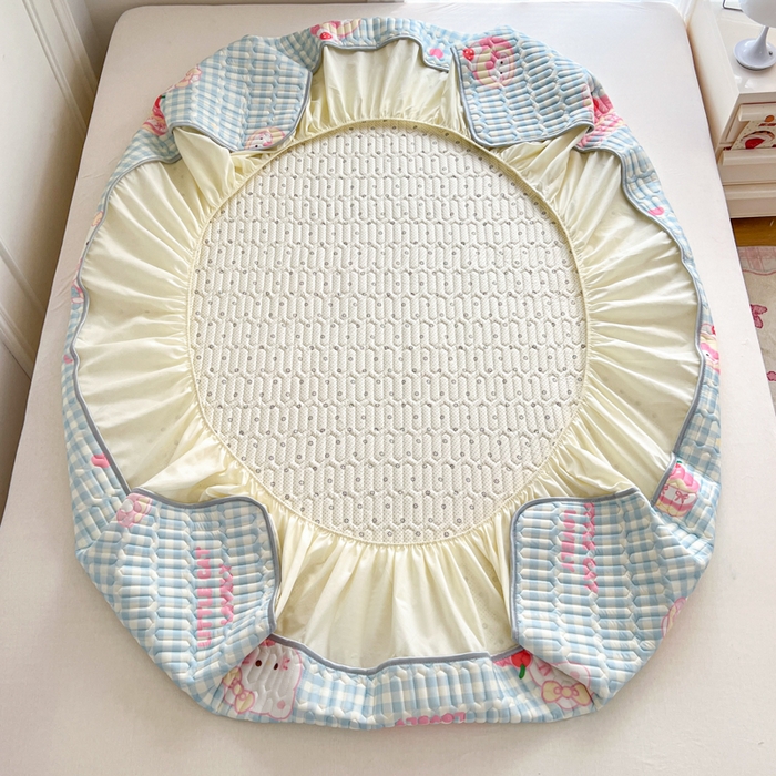 91家纺网 家纺一手货源 找家纺 柒月家居 2026新款小清新床笠款乳胶凉席床笠 床笠-蓝格甜猫