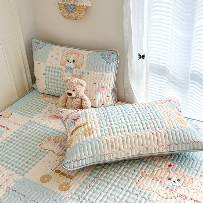 91家纺网 家纺一手货源 找家纺 柒月家居 2026新款小清新床笠款乳胶凉席床笠 床笠-蓝块汪仔