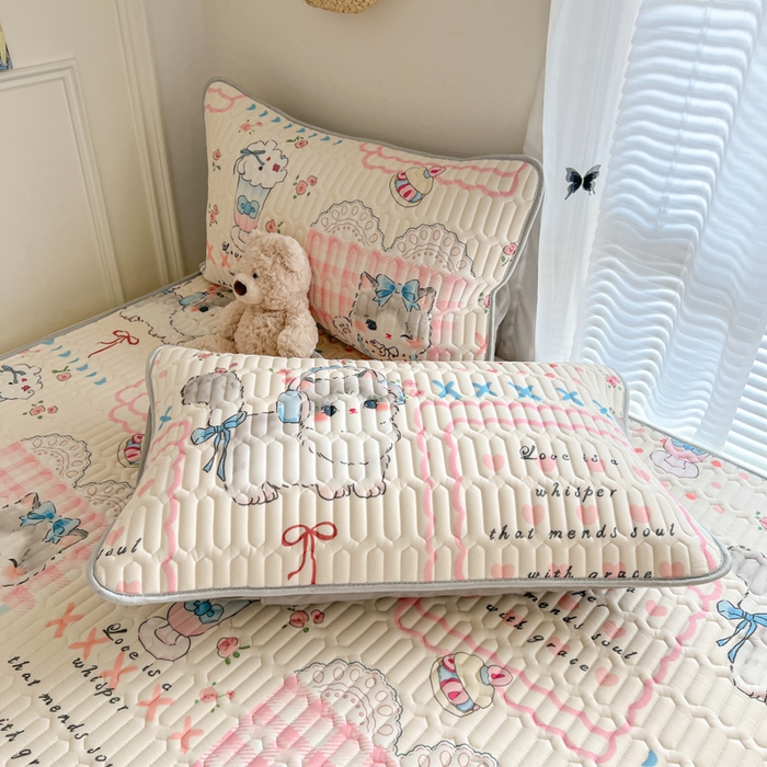 91家纺网 家纺一手货源 找家纺 柒月家居 2026新款小清新床笠款乳胶凉席床笠 床笠-奶盖猫咪