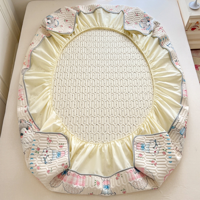 91家纺网 家纺一手货源 找家纺 柒月家居 2026新款小清新床笠款乳胶凉席床笠 床笠-奶盖猫咪