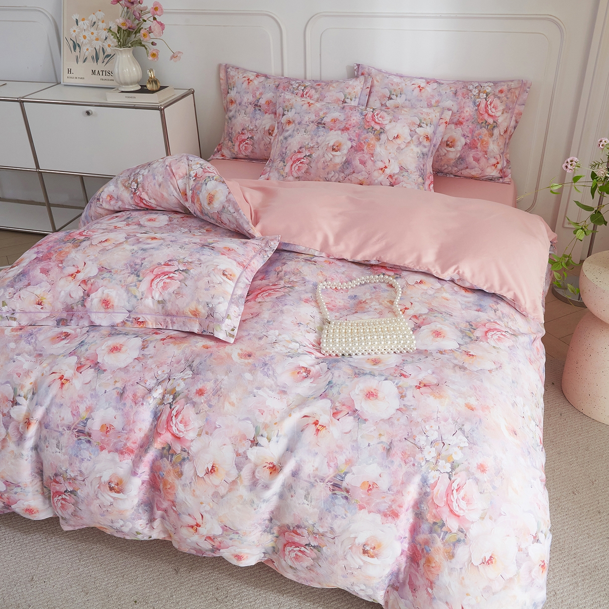 91家纺网 家纺一手货源 找家纺 （总）锦彩家居 2026新款全棉纯棉印花60支贡缎新疆长绒棉四件套-山月记系列