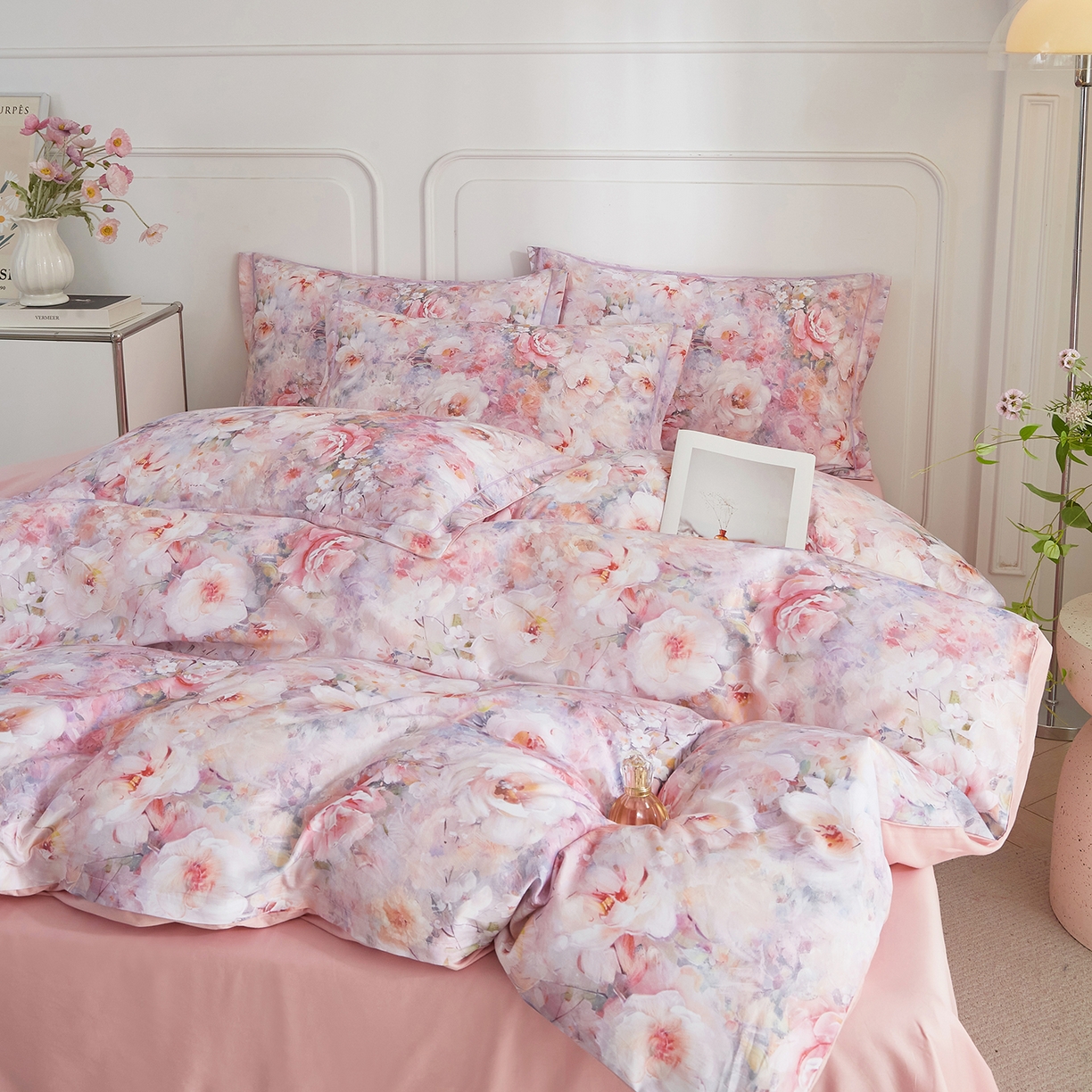 91家纺网 家纺一手货源 找家纺 （总）锦彩家居 2026新款全棉纯棉印花60支贡缎新疆长绒棉四件套-山月记系列