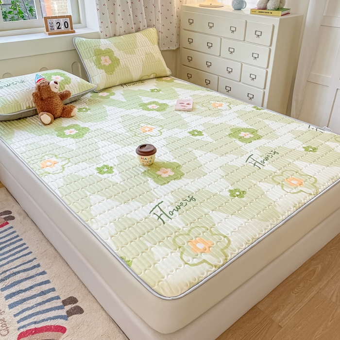 91家纺网 家纺一手货源 找家纺 柒月家居 2026新款小清新床笠款乳胶凉席床笠 床笠-花季