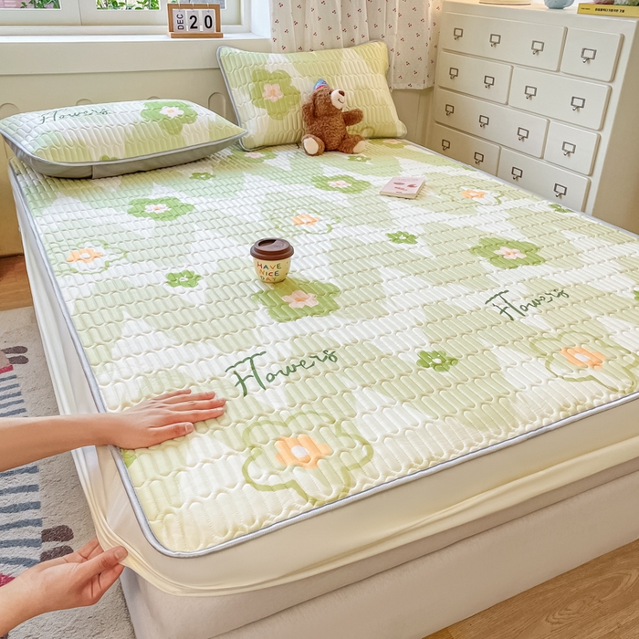 91家纺网 家纺一手货源 找家纺 柒月家居 2026新款小清新床笠款乳胶凉席床笠 床笠-花季