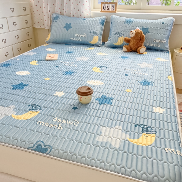 91家纺网 家纺一手货源 找家纺 柒月家居 2026新款小清新床笠款乳胶凉席床笠 床笠-星星月亮