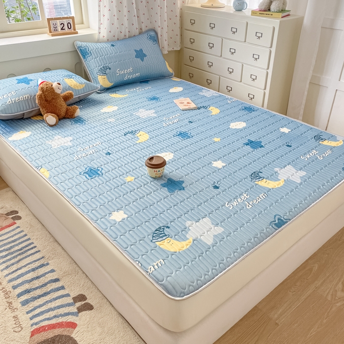 91家纺网 家纺一手货源 找家纺 柒月家居 2026新款小清新床笠款乳胶凉席床笠 床笠-星星月亮