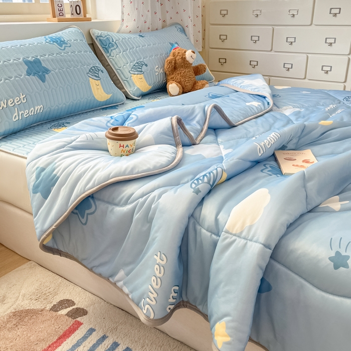 91家纺网 家纺一手货源 找家纺 柒月家居 2026新款小清新床笠款乳胶凉席床笠 床笠-星星月亮