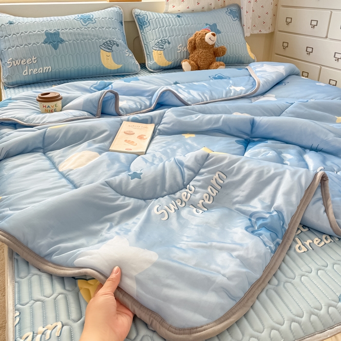 91家纺网 家纺一手货源 找家纺 柒月家居 2026新款小清新床笠款乳胶凉席床笠 床笠-星星月亮