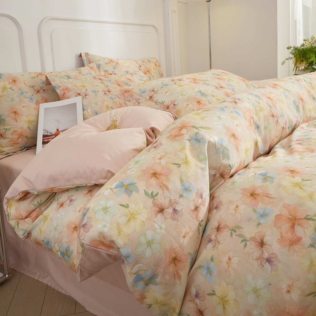 91家纺网 家纺一手货源 找家纺 （总）锦彩家居 2026新款全棉纯棉印花60支贡缎新疆长绒棉四件套-山月记系列