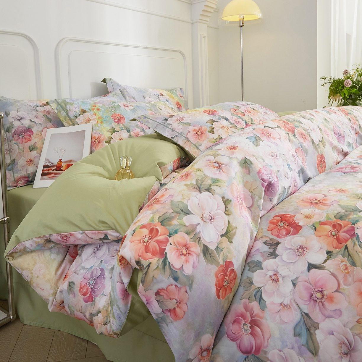 91家纺网 家纺一手货源 找家纺 （总）锦彩家居 2026新款全棉纯棉印花60支贡缎新疆长绒棉四件套-山月记系列